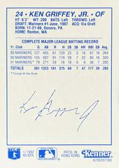 Card Back | Ken Griffey Jr. Baseball Cards 1992 Kenner Starting Lineup