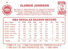 Back Side | Clemon Johnson Basketball Cards 1986 Star