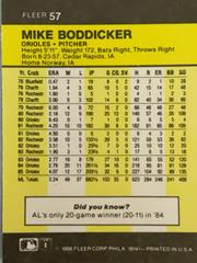 Rear | Mike Boddicker Baseball Cards 1986 Fleer Mini