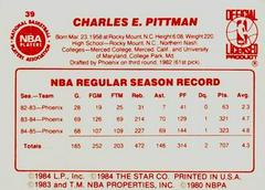 Back Side | Charles Pittman Basketball Cards 1986 Star