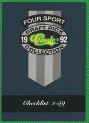 Checklist [Cards 1 to 59] #320 Football Cards 1992 Classic 4 Sport Prices