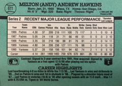 Back | Andy Hawkins Baseball Cards 1991 Donruss