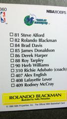 Rolando Blackman Rear | Rolando Blackman Team Checklist Basketball Cards 1990 Hoops