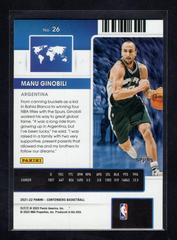 Back | Manu Ginobili Basketball Cards 2021 Panini Contenders International Ticket
