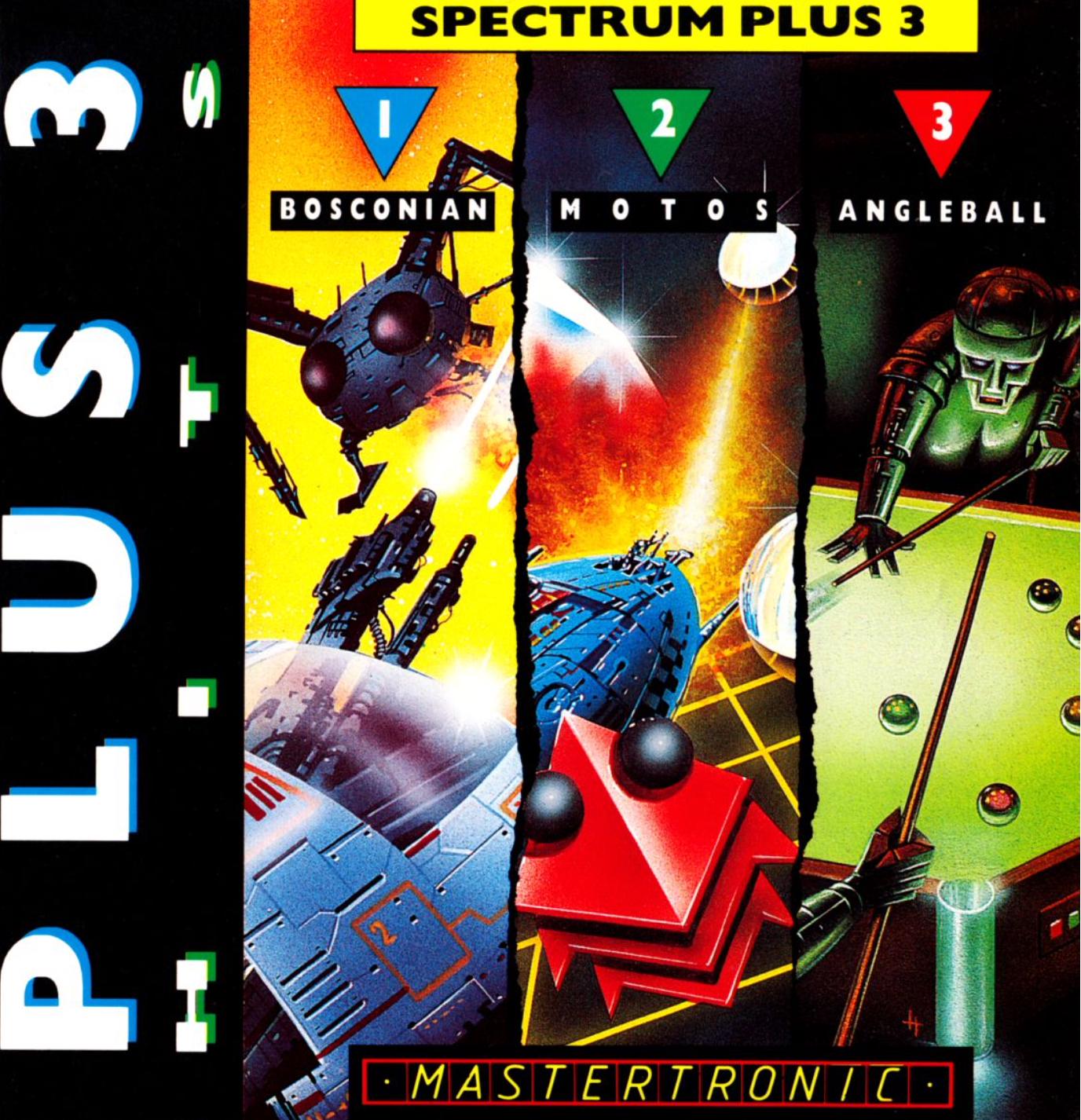 Plus 3 Hits: Bosconian & Motos & Angleball [+3 Disk] ZX Spectrum