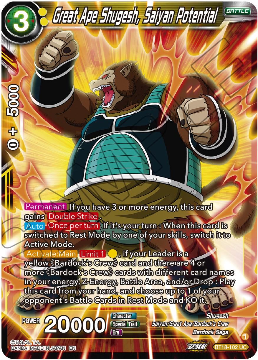 Great Ape Shugesh, Saiyan Potential BT18-102 Dragon Ball Super Dawn of the Z-Legends