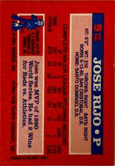 Card Back | Jose Rijo Baseball Cards 1991 Topps Cracker Jack Series 1