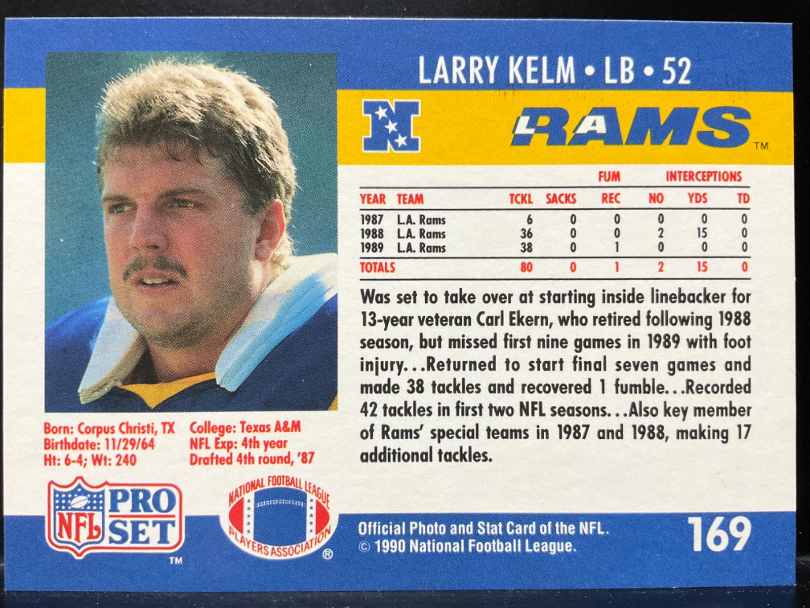 Larry Kelm #169 Prices [Rookie] | 1990 Pro Set | Football Cards