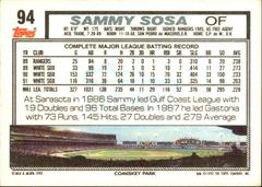Back Of Card | Sammy Sosa Baseball Cards 1992 Topps