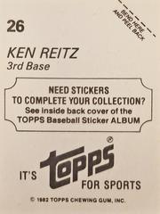 Back | Ken Reitz Baseball Cards 1982 Topps Stickers