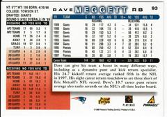 Back | Dave Meggett Football Cards 1998 Panini Score