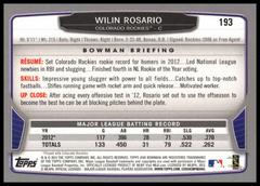 Back Of Card | Wilin Rosario Baseball Cards 2013 Bowman