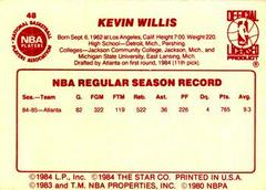 Back Side | Kevin Willis Basketball Cards 1986 Star