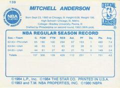 Back Side | Mitchell Anderson Basketball Cards 1986 Star