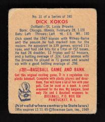 Back | Dick Kokos Baseball Cards 1949 Bowman