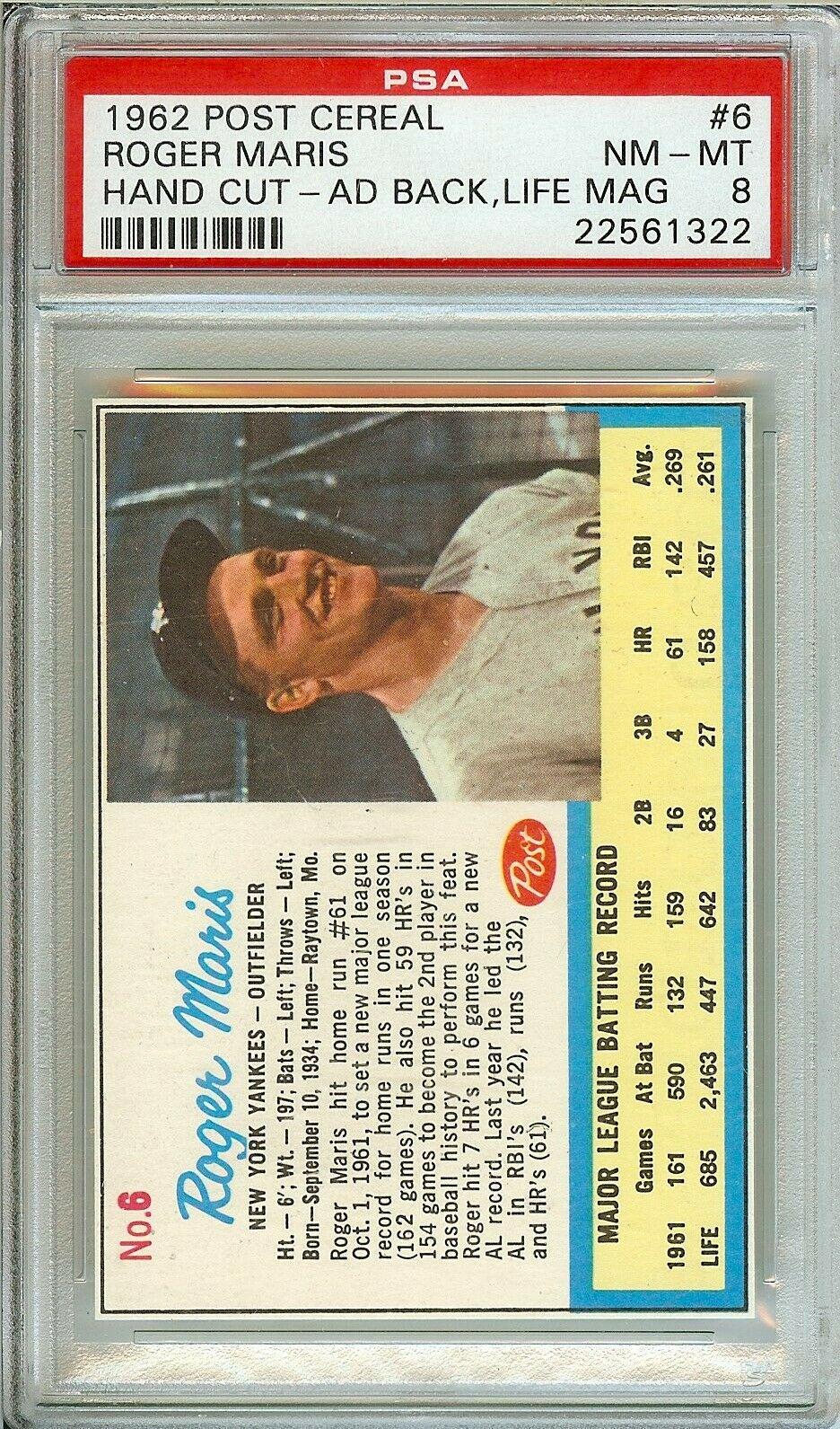 Roger Maris 1961 newest Post cereal hand cut card PSA 5