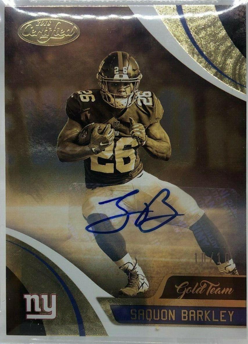 Saquon Barkley [Signature] #GT-SAB Football Cards 2018 Panini Certified Gold Team