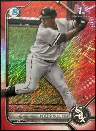 Oscar Colas [Red Shimmer Refractor] #BCP-152 Baseball Cards 2022 Bowman Chrome Prospects