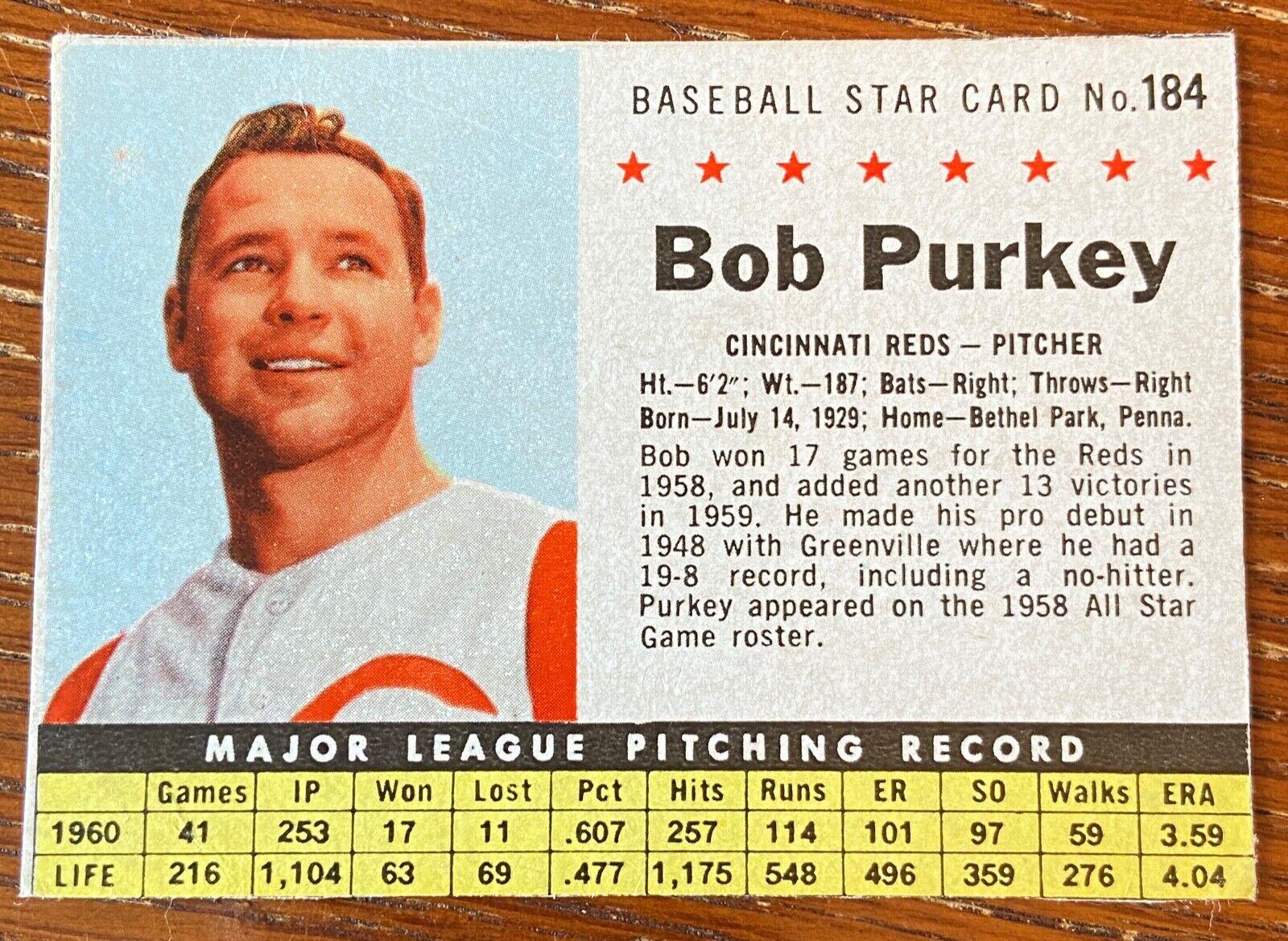 Bob Purkey [Hand Cut] #184 Baseball Cards 1961 Post Cereal