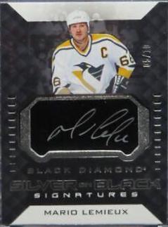 Mario Lemieux #SB-ML Hockey Cards 2021 Upper Deck Black Diamond Silver on Black Signatures