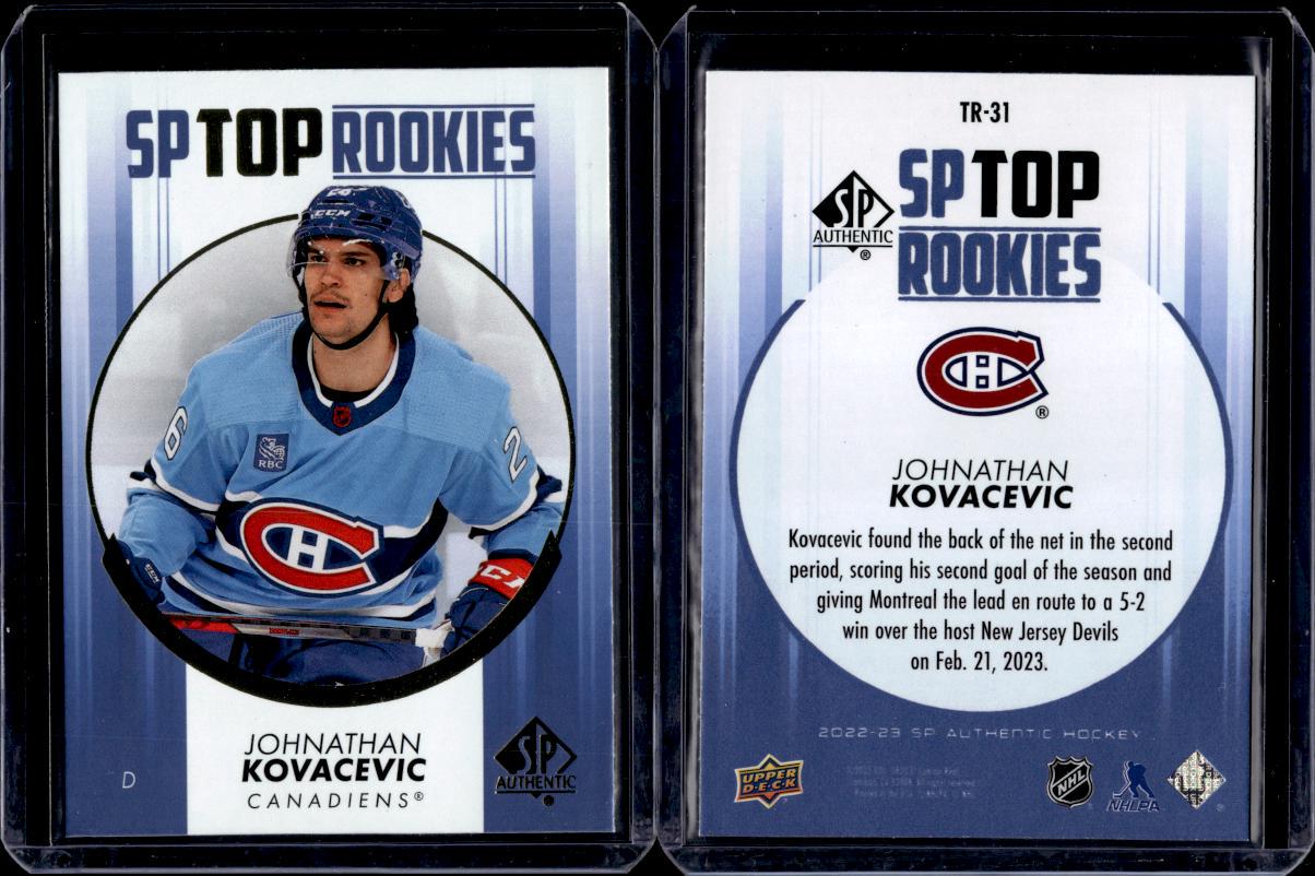 Johnathan Kovacevic [Blue] #TR-31 Hockey Cards 2022 SP Authentic Top Rookies