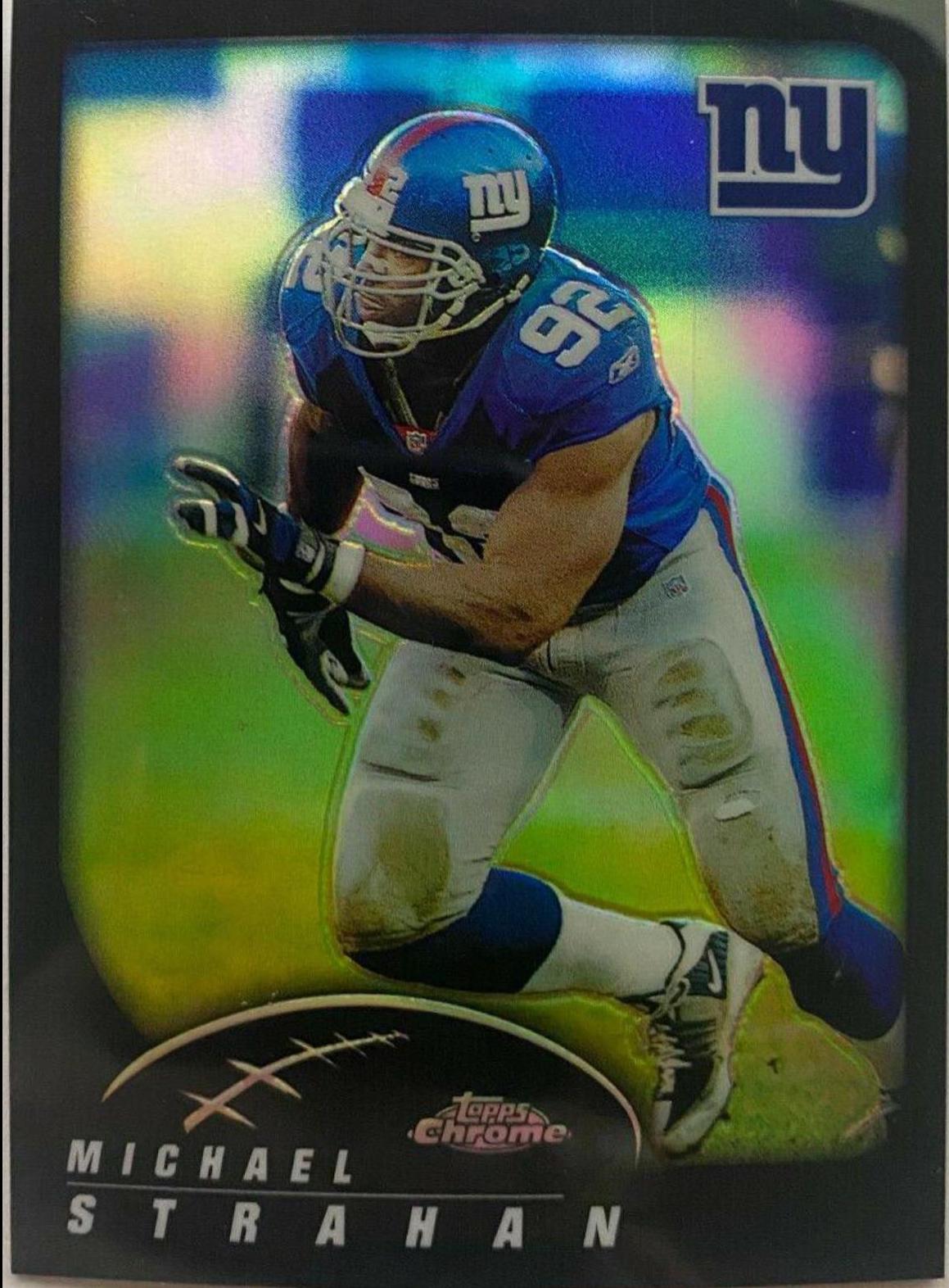 Michael Strahan [Black Refractor] #20 Football Cards 2002 Topps Chrome