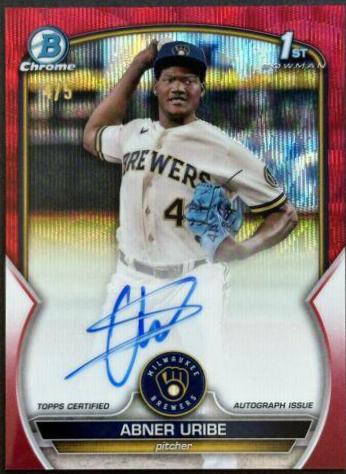 Abner Uribe [Red Wave] #CPA-AU Baseball Cards 2023 Bowman Chrome Prospect Autographs