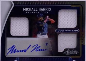 Michael Harris #TT3S-MH Baseball Cards 2022 Panini Absolute Tools of the Trade 3 Swatch Signatures