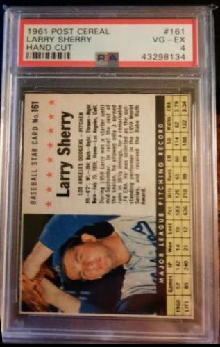 Larry Sherry [Hand Cut] #161 Baseball Cards 1961 Post Cereal