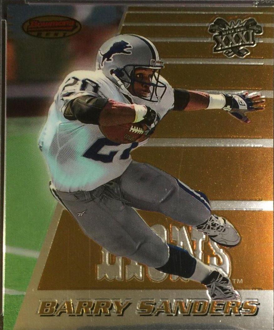 Barry Sanders [Super Bowl XXXI] #90 Football Cards 1996 Bowman's Best