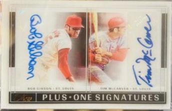 Bob Gibson, Tim McCarver [Bases Loaded] #POA-BT Baseball Cards 2022 Panini Three and Two Plus One Autographs