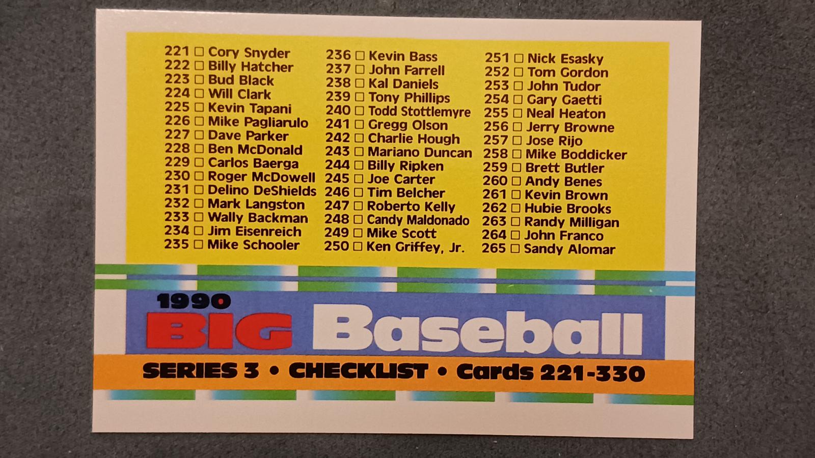 Checklist 221-330 #330 Baseball Cards 1990 Topps Big Baseball