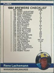 Rene Lachemann [Brewers, Indians Checklist] #655 Baseball Cards 1984 Fleer Prices