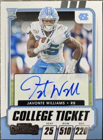 2021 Contenders Draft Picks Javonte Williams 2024 Ticket Stub Auto 12/25 RC #120