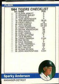 Sparky Anderson [Tigers, Rangers Checklist] #650 Baseball Cards 1984 Fleer