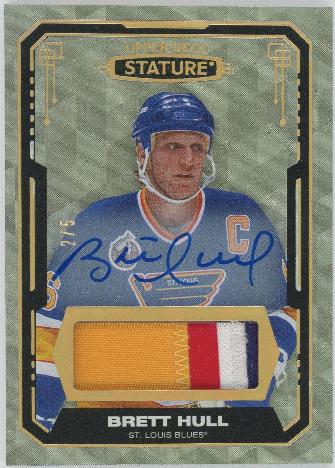 Brett Hull [Design Photo Variant Autograph Material] #13 Hockey Cards 2021 Upper Deck Stature