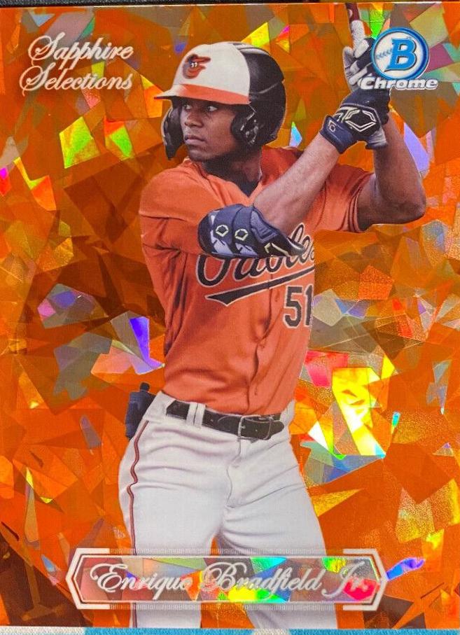 Enrique Bradfield Jr. [Orange Refractor] #SS-12 Baseball Cards 2023 Bowman Draft Chrome Sapphire Selection