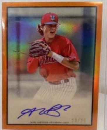 Alec Bohm [Autograph Chrome Orange Refractor] #AB Baseball Cards 2019 Bowman Heritage