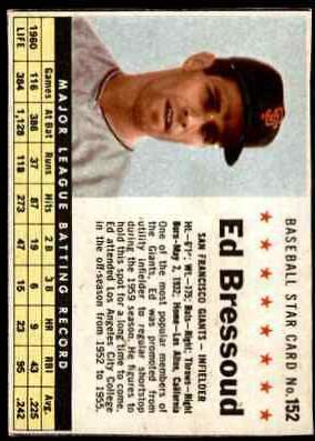 Ed Bressoud [Hand Cut] #152 Baseball Cards 1961 Post Cereal