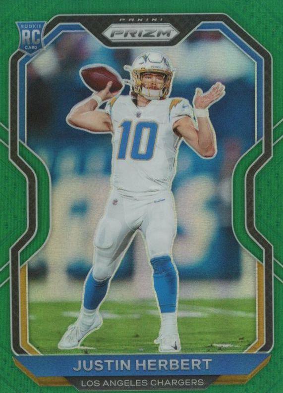 Justin Herbert Green Prizm Refractor RC Rookie Card selling LA Chargers