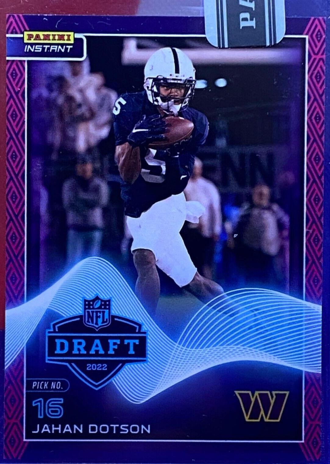 Jahan Dotson [Purple & Pink] #13 Football Cards 2022 Panini Instant Draft Night