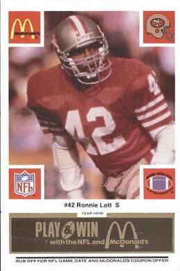 Ronnie Lott [Black] #42 Football Cards 1986 McDonald's 49ers