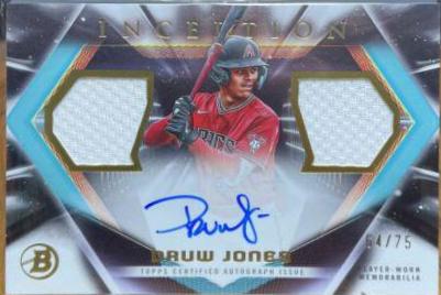 Druw Jones #IADR-DJS Baseball Cards 2023 Bowman Inception Autograph Dual Relic