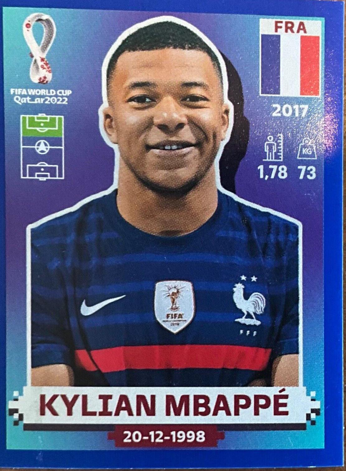 Kylian Mbappe Blue FRA19 Prices 2022 Panini World Cup Qatar