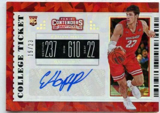 Ethan Happ [Autograph Cracked Ice] #117 Basketball Cards 2019 Panini Contenders Draft Picks