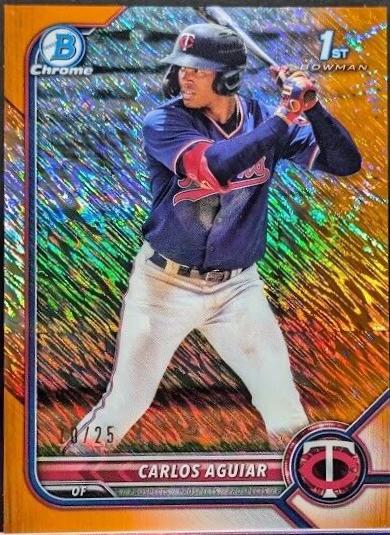 Carlos Aguiar [Orange Shimmer Refractor] #BCP-1 Baseball Cards 2022 Bowman Chrome Prospects