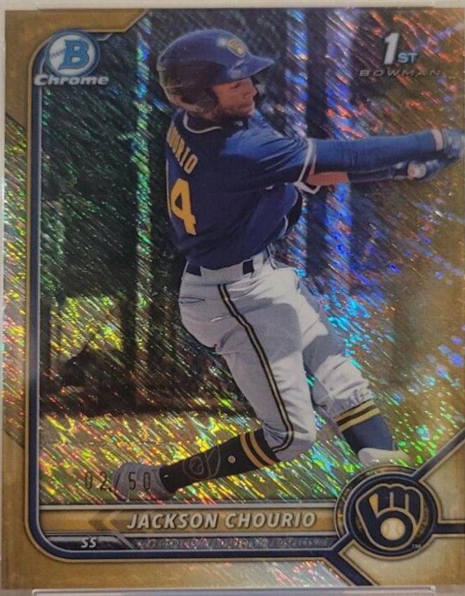 Jackson Chourio [Gold Shimmer Refractor] #BCP-79 Baseball Cards 2022 Bowman Chrome Prospects