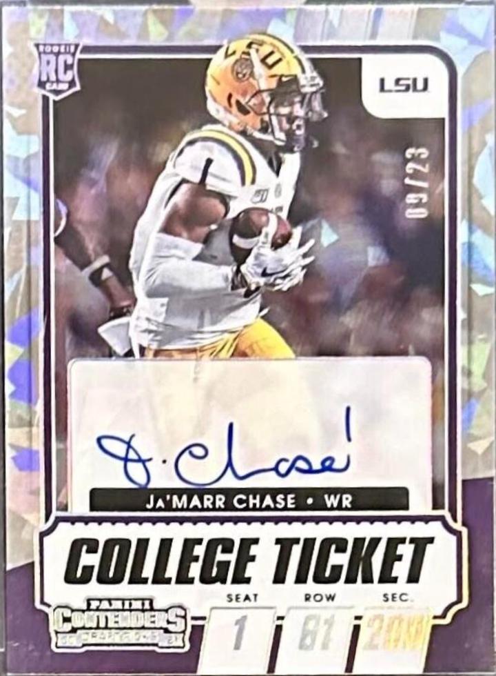 Ja'Marr Chase [Autograph Cracked Ice Ticket] #115 Football Cards 2021 Panini Contenders Draft Picks