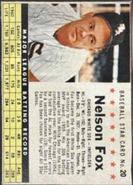 Nelson Fox [Hand Cut] #20 Baseball Cards 1961 Post Cereal