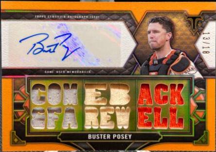 Buster Posey [Amethyst] #TTAR-BPO1 Baseball Cards 2022 Topps Triple Threads Autograph Relic